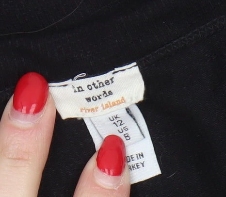 River Island Women's Black Ruffle T-Shirt, Size 12