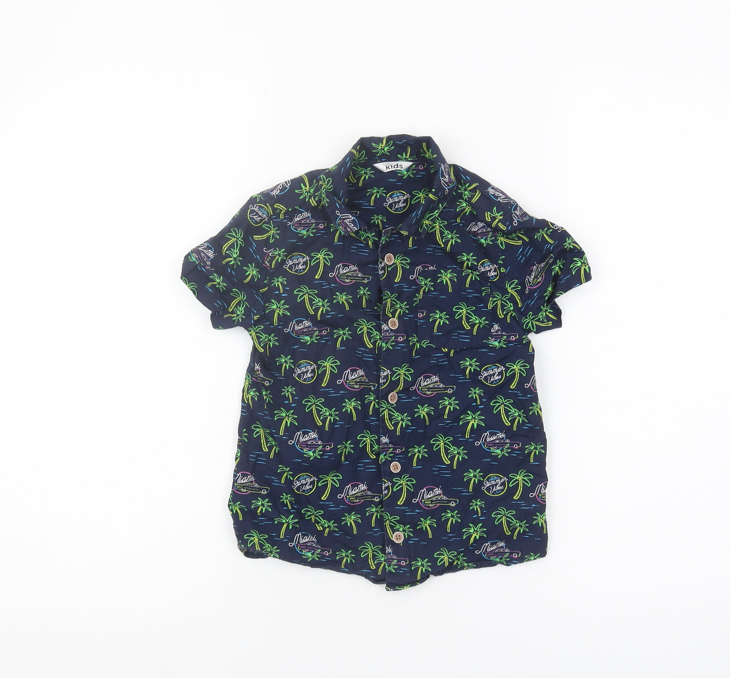 M&Co Boys Blue Button-Up Short Sleeve Beach Shirt 4-5 Years