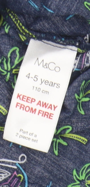 M&Co Boys Blue Button-Up Short Sleeve Beach Shirt 4-5 Years