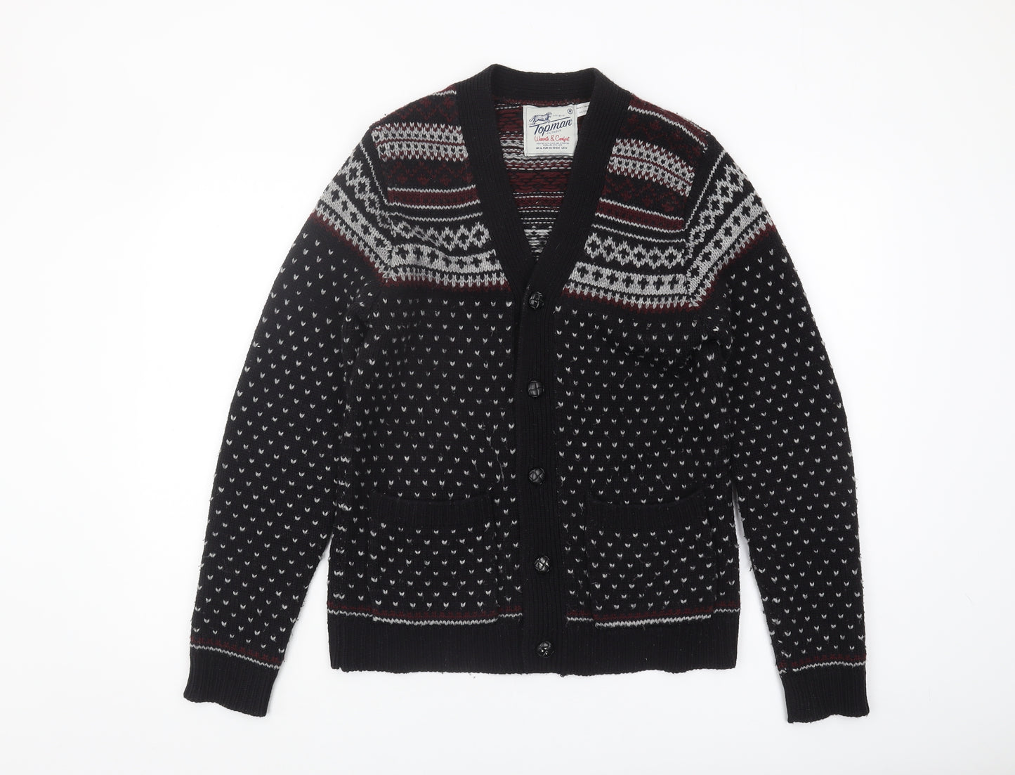 Topman Men's Black Medium Fair Isle Cardigan