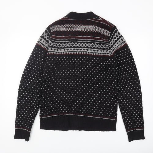 Topman Men's Black Medium Fair Isle Cardigan