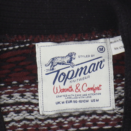 Topman Men's Black Medium Fair Isle Cardigan