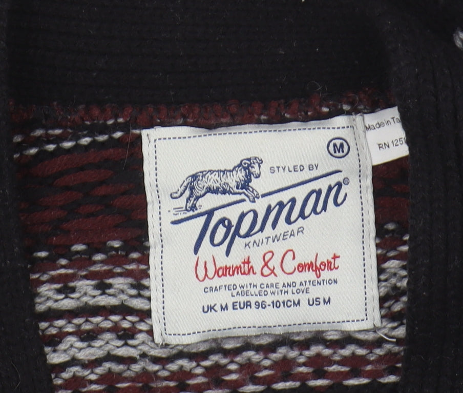 Topman Men's Black Medium Fair Isle Cardigan