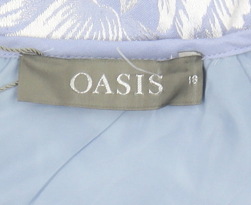 Oasis Women's Blue A-Line Floral Dress, Size 18