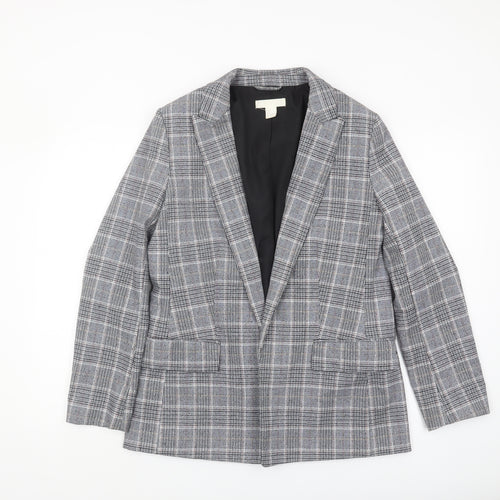 H&M Women's Grey Plaid Blazer Jacket, Size 12