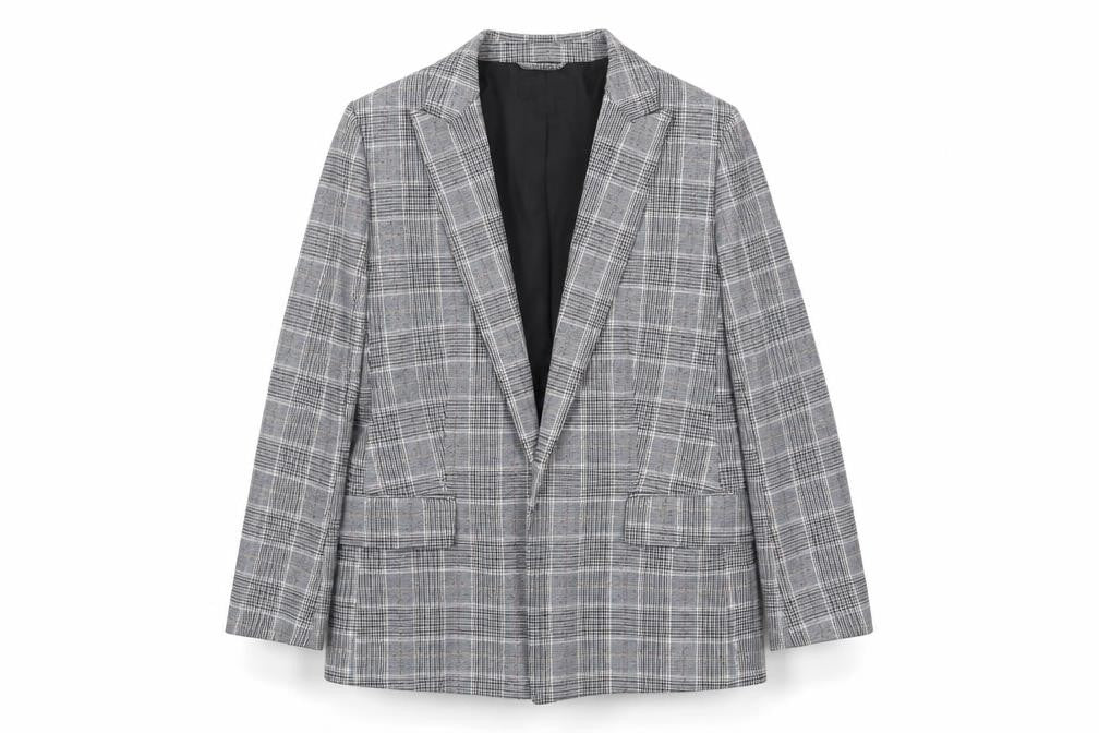 Front view of H&M Women's Grey Plaid Blazer Jacket, size 12