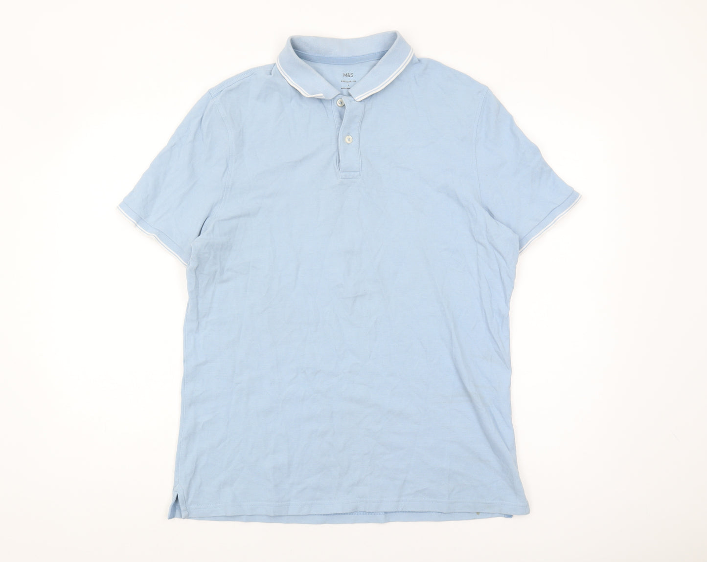 Marks and Spencer Men's Blue Polo Shirt - Size L