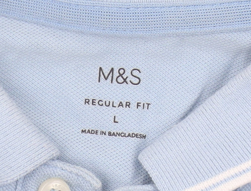 Marks and Spencer Men's Blue Polo Shirt - Size L