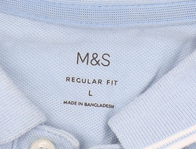 Marks and Spencer Men's Blue Polo Shirt - Size L