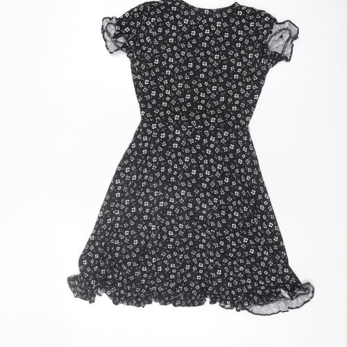 Pull&Bear Women's Black Floral Wrap Dress XS