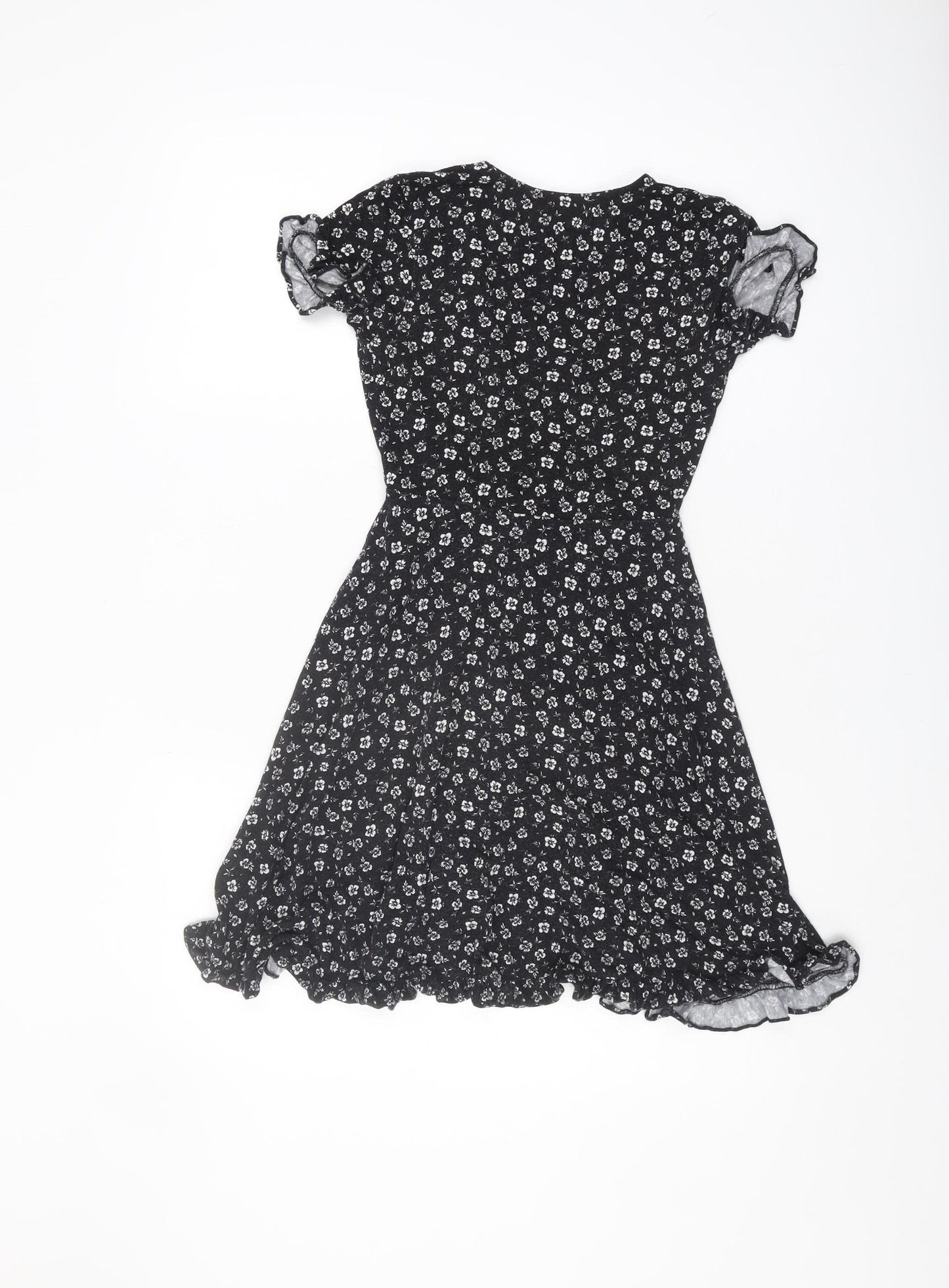 Pull&Bear Women's Black Floral Wrap Dress XS