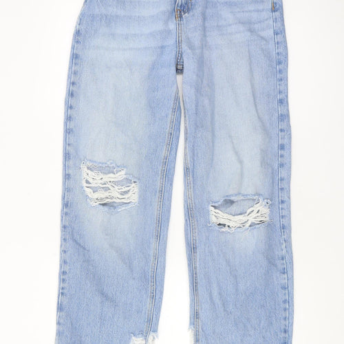 Pull&Bear Womens Blue Distressed Straight Jeans Size 10