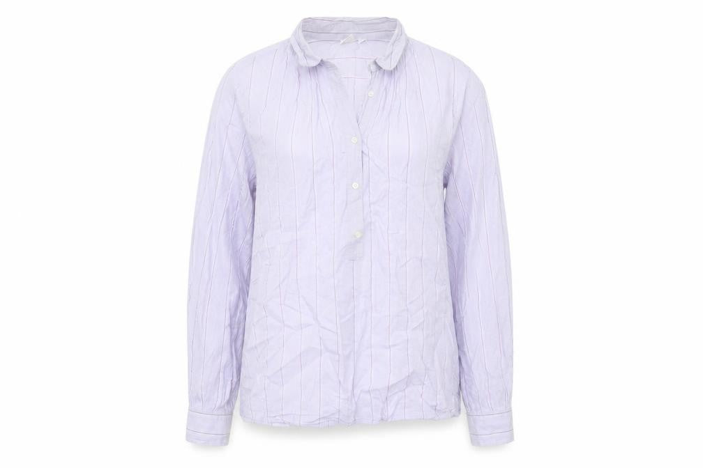 Front view of Gap Women's Purple Striped Long Sleeve Blouse XS