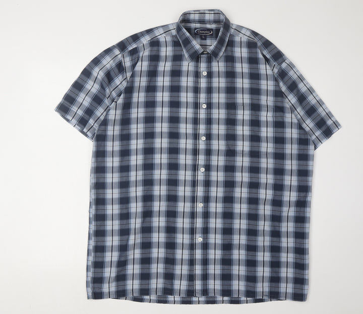 Champion Men's Blue Plaid Short Sleeve Shirt L