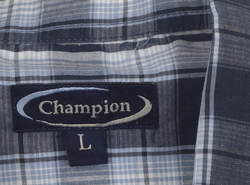 Champion Men's Blue Plaid Short Sleeve Shirt L