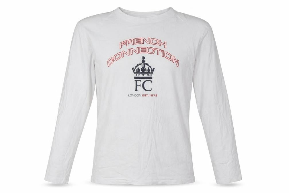 Front view of French Connection boys’ white long sleeve t-shirt 14 years