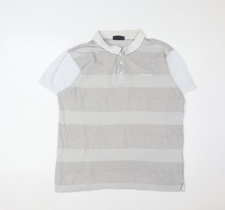 McKenzie Men's Grey Striped Polo Shirt, Size L