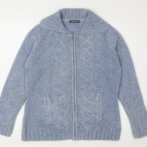 Bonmarché Women's Blue Cardigan - Size S, Cable-Knit Style