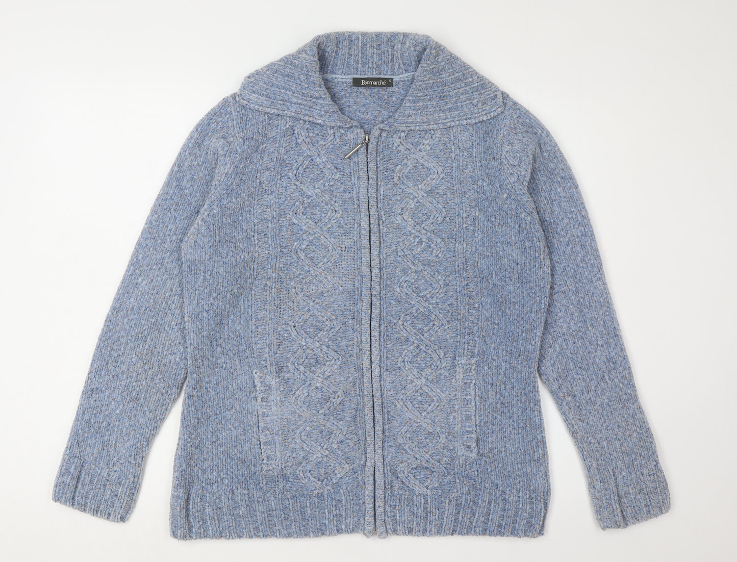Bonmarché Women's Blue Cardigan - Size S, Cable-Knit Style