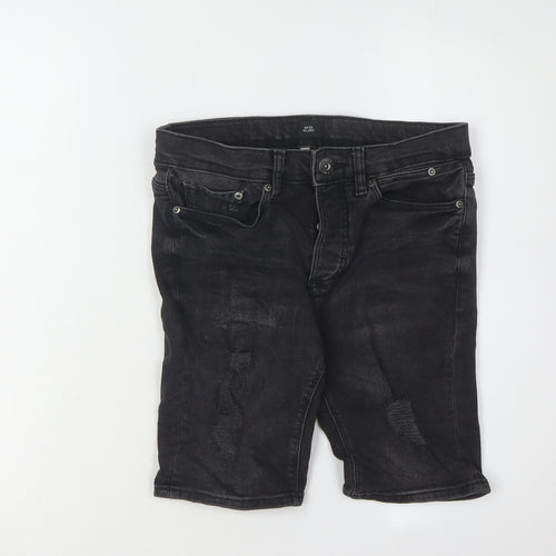 River Island Men's Black Distressed Denim Shorts Size 28