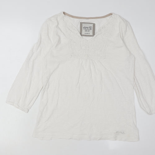 Esprit Women's White V-Neck Cotton Top, M, Casual Style