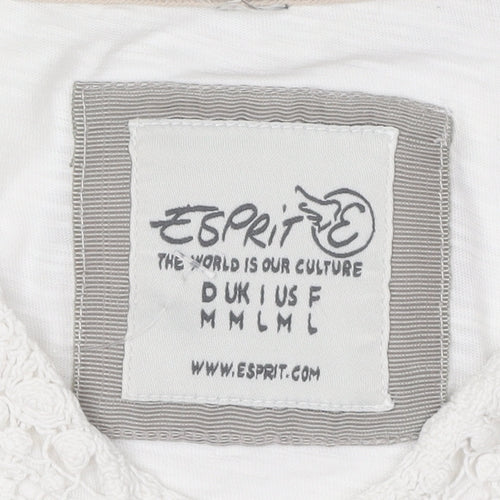 Esprit Women's White V-Neck Cotton Top, M, Casual Style