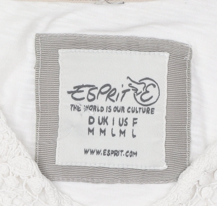 Esprit Women's White V-Neck Cotton Top, M, Casual Style