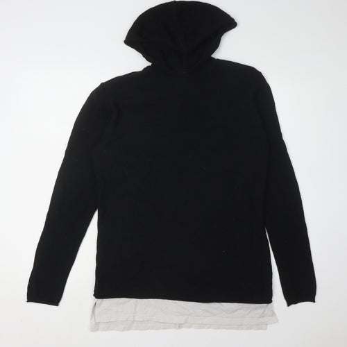 River Island Men's Black Hooded Pullover Jumper M