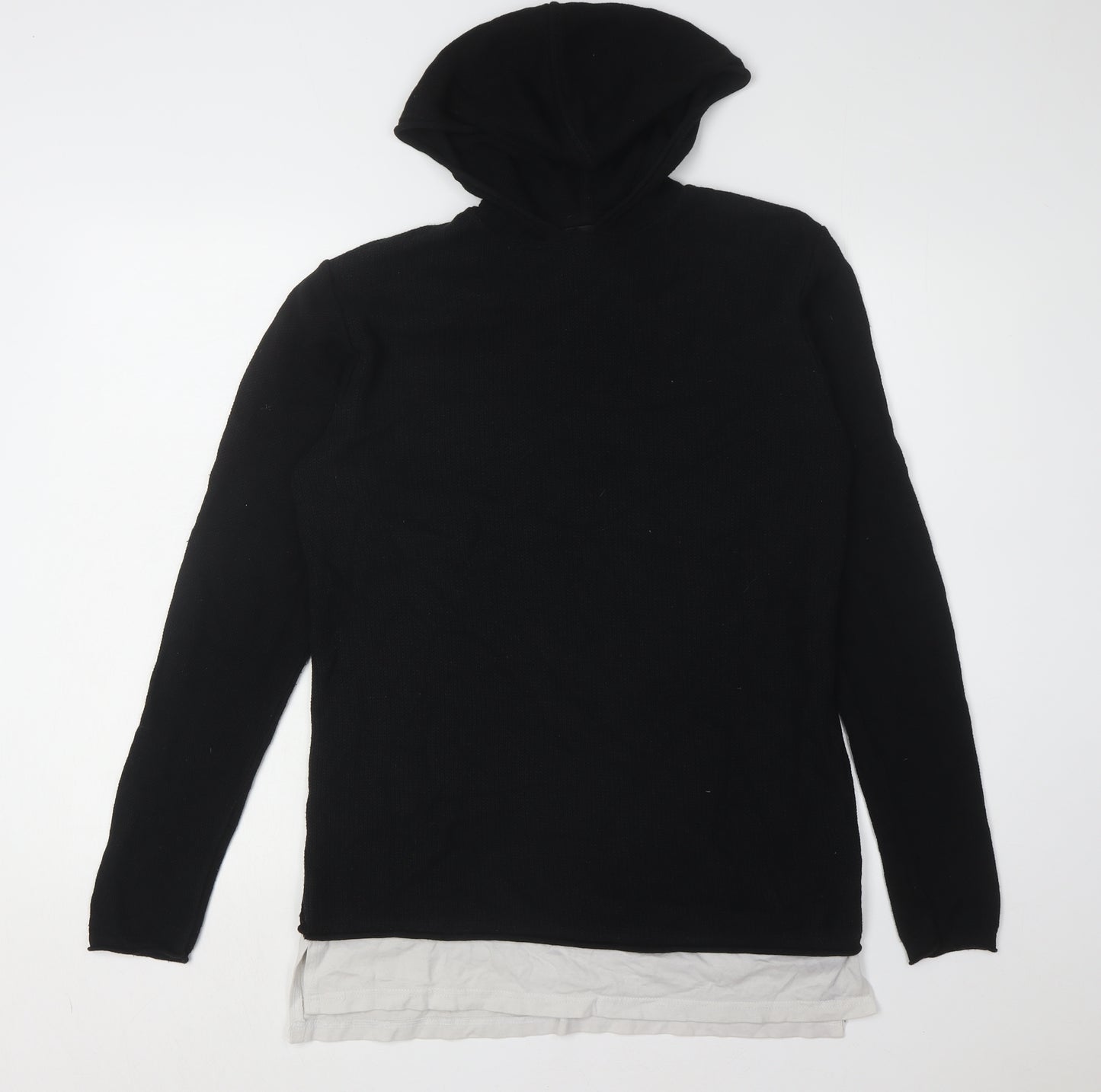 River Island Men's Black Hooded Pullover Jumper M