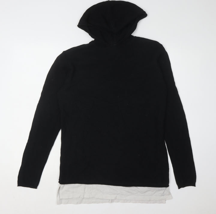 River Island Men's Black Hooded Pullover Jumper M
