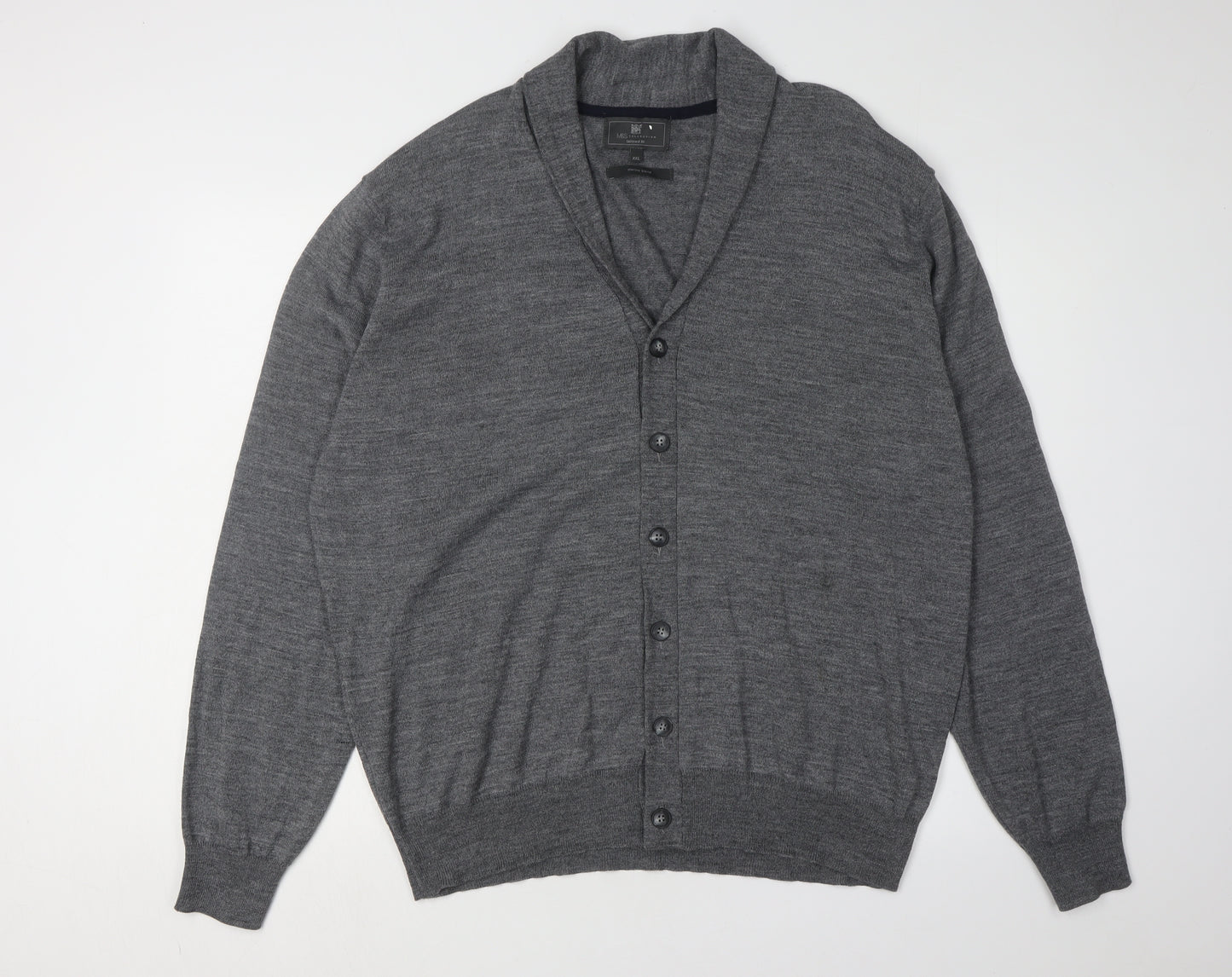 Marks and Spencer Men's Grey XL Cardigan, Classic V-Neck Knit