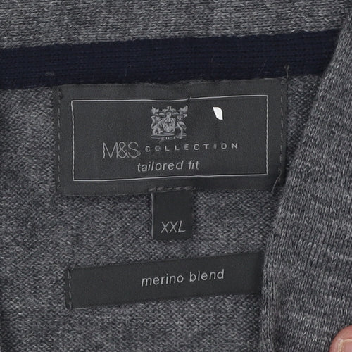 Marks and Spencer Men's Grey XL Cardigan, Classic V-Neck Knit