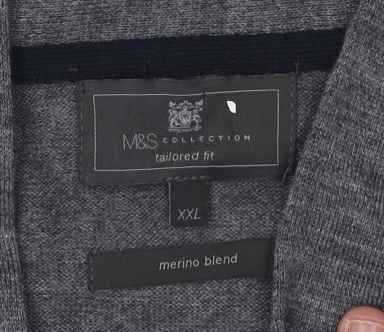 Marks and Spencer Men's Grey XL Cardigan, Classic V-Neck Knit
