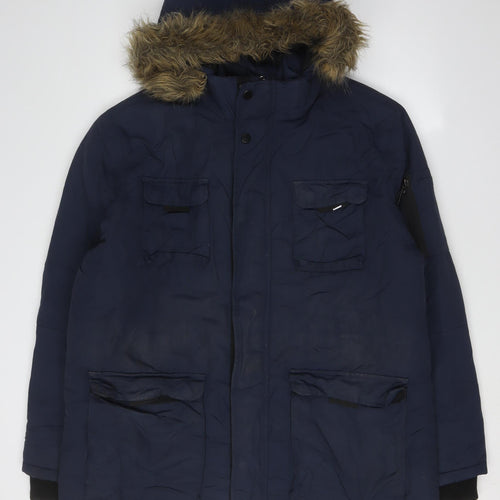 V by Very Men's Blue Parka Jacket XL with Hood