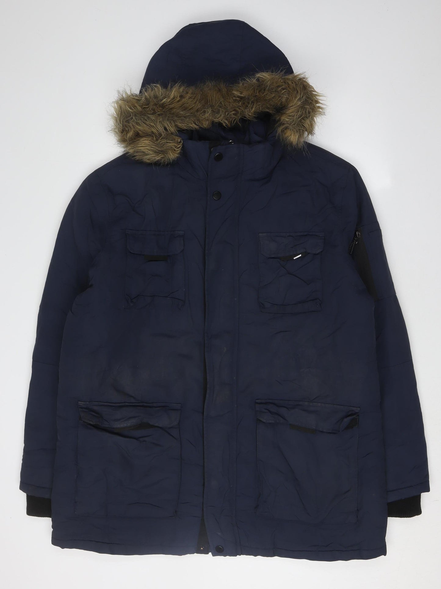 V by Very Men's Blue Parka Jacket XL with Hood