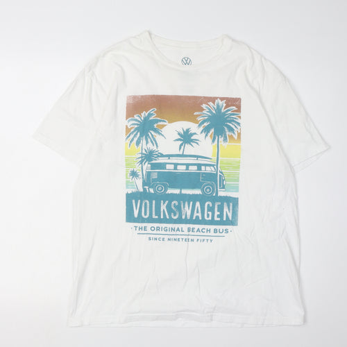 Volkswagen Men's White Beach Bus T-Shirt, Size L