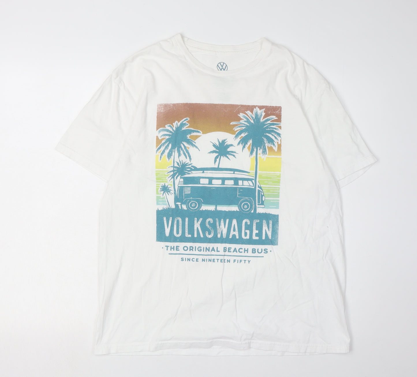 Volkswagen Men's White Beach Bus T-Shirt, Size L