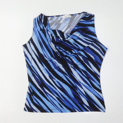 Calvin Klein Women's Blue Striped Cowl Neck Blouse, L
