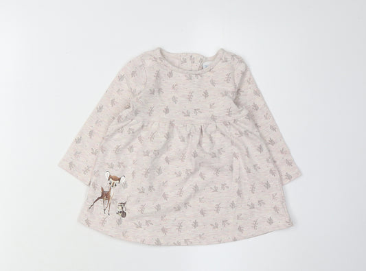 Front view of Disney Baby Bambi Pink Dress, 9-12M girls’, long sleeve