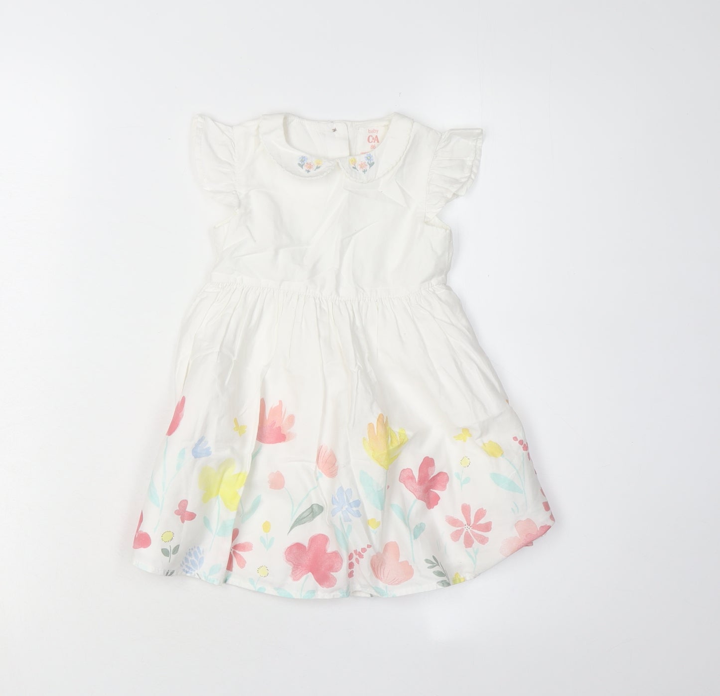 C&A Unisex Baby White Floral A-Line Dress 12-18 Months