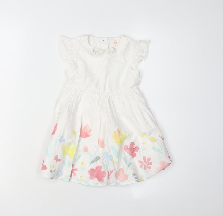 C&A Unisex Baby White Floral A-Line Dress 12-18 Months