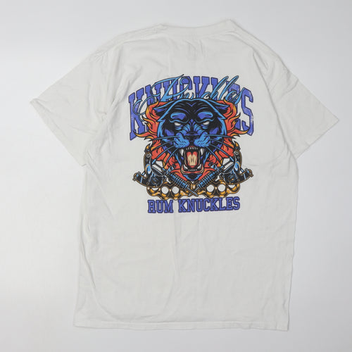 Rum Knuckles White Graphic Print T-Shirt L