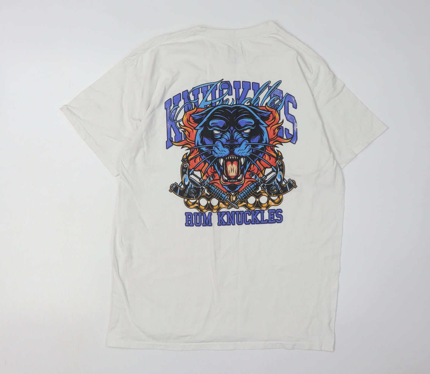 Rum Knuckles White Graphic Print T-Shirt L