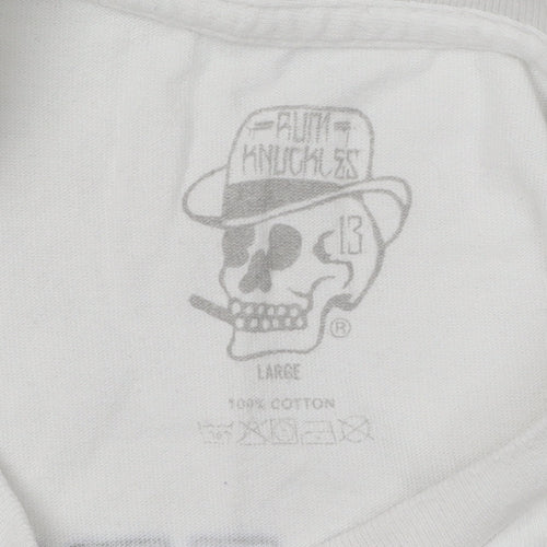 Rum Knuckles White Graphic Print T-Shirt L