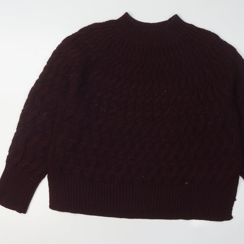 White Stuff Women's Purple Cable-Knit Mock Neck Jumper Size 16
