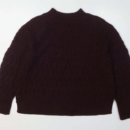 White Stuff Women's Purple Cable-Knit Mock Neck Jumper Size 16