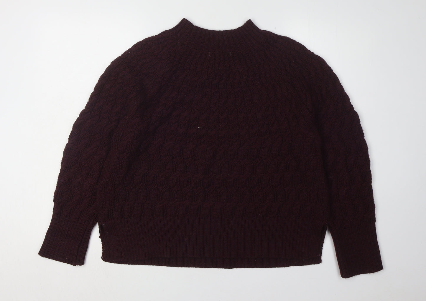 White Stuff Women's Purple Cable-Knit Mock Neck Jumper Size 16