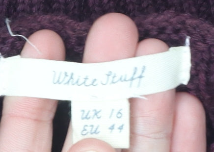 White Stuff Women's Purple Cable-Knit Mock Neck Jumper Size 16