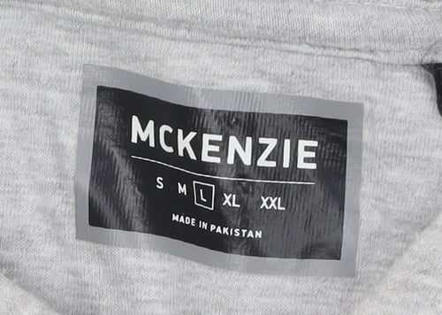 McKenzie Men's Grey Pullover Hoodie - Large, Logo Print