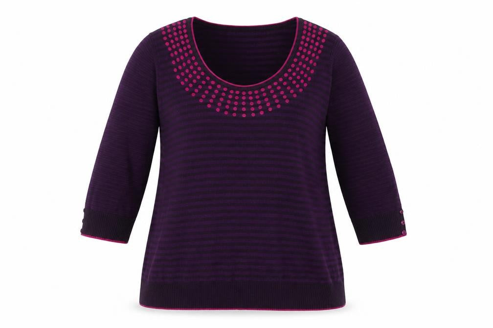 Front view of Per Una Women's Purple Striped jumper, size 18